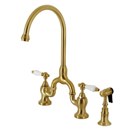 Kingston Brass Bridge Kitchen Faucet with Brass Sprayer, Brushed Brass KS7797PLBS
